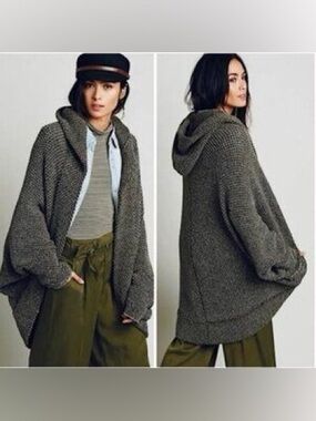 Free People Coco Cocoon Oversized Hooded Cardigan Sweater Green Size Large